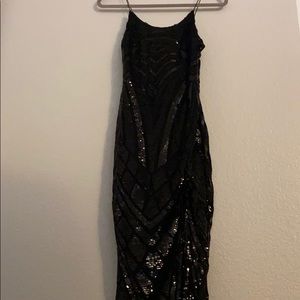 Printed Sequin Slit Tank Bodycon Dress